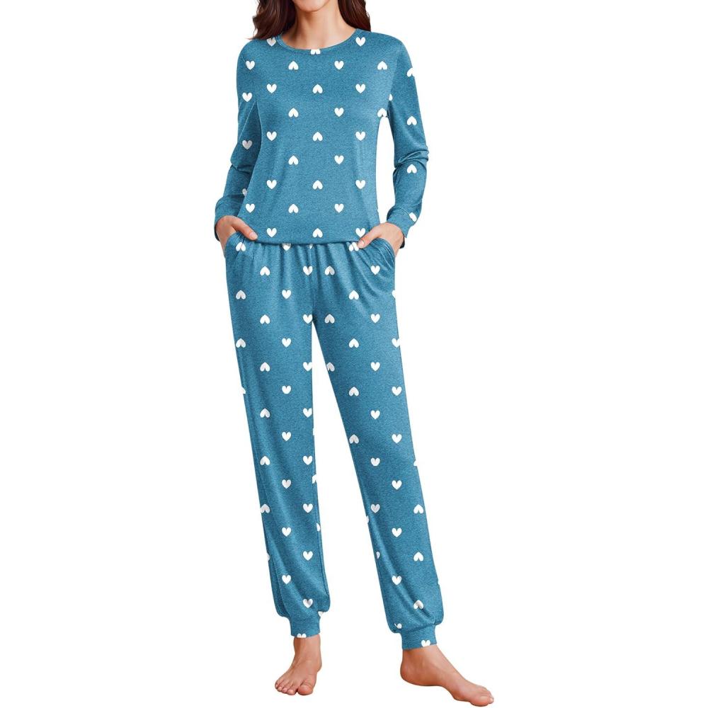 imageEkouaer Womens Pajama Sets Cute Long Sleeve Pjs with Jogger Pants Soft Sleepwear Valentines Pajamas for Women Gifts XSXXLGreenwhite Heart