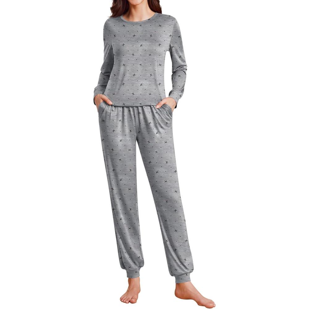 imageEkouaer Womens Pajama Sets Cute Long Sleeve Pjs with Jogger Pants Soft Sleepwear Valentines Pajamas for Women Gifts XSXXLGreybow Heart