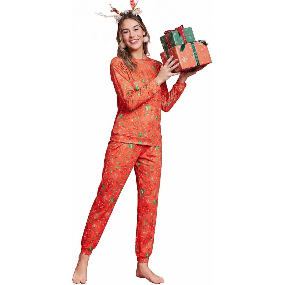 imageEkouaer Womens Pajama Sets Cute Long Sleeve Pjs with Jogger Pants Soft Sleepwear Valentines Pajamas for Women Gifts XSXXLRedchristmas Print