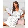 Ekouaer Nightgowns for Women with Pockets House Dress Pleated Night Gowns Short Sleeve Lounge Dress Floral Mumu Dress S-3XL(Daisy White)