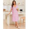 Ekouaer Nightgowns for Women with Pockets House Dress Pleated Night Gowns Short Sleeve Lounge Dress Floral Mumu Dress S-3XL(Dense Floral Pink)