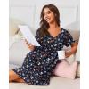 Ekouaer Nightgowns for Women with Pockets House Dress Pleated Night Gowns Short Sleeve Lounge Dress Floral Mumu Dress S-3XL(Floral Navy Blue)