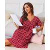 Ekouaer Nightgowns for Women with Pockets House Dress Pleated Night Gowns Short Sleeve Lounge Dress Floral Mumu Dress S-3XL(Floral Red)