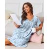 Ekouaer Nightgowns for Women with Pockets House Dress Pleated Night Gowns Short Sleeve Lounge Dress Floral Mumu Dress S-3XL(Flower Clusters Blue)