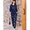 Ekouaer Womens Pajama Sets Cute Long Sleeve Pjs with Jogger Pants Soft Sleepwear Valentines Pajamas for Women Gifts XS-XXL(Dark Blue-planet)
