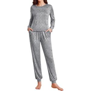 Ekouaer Womens Pajama Sets Cute Long Sleeve Pjs with Jogger Pants Soft Sleepwear Valentines Pajamas for Women Gifts XS-XXL(Grey-bow Heart)