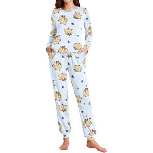 Ekouaer Womens Pajama Sets Cute Long Sleeve Pjs with Jogger Pants Soft Sleepwear Valentines Pajamas for Women Gifts XS-XXL(Light Blue-cake)
