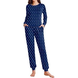 Ekouaer Womens Pajama Sets Cute Long Sleeve Pjs with Jogger Pants Soft Sleepwear Valentines Pajamas for Women Gifts XS-XXL(Navy Blue-white Pink Heart)