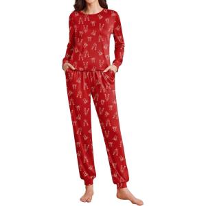 Ekouaer Womens Pajama Sets Cute Long Sleeve Pjs with Jogger Pants Soft Sleepwear Valentines Pajamas for Women Gifts XS-XXL(Red-bow Goblet)