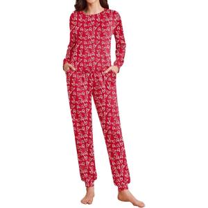 Ekouaer Womens Pajama Sets Cute Long Sleeve Pjs with Jogger Pants Soft Sleepwear Valentines Pajamas for Women Gifts XS-XXL(Red-heart)