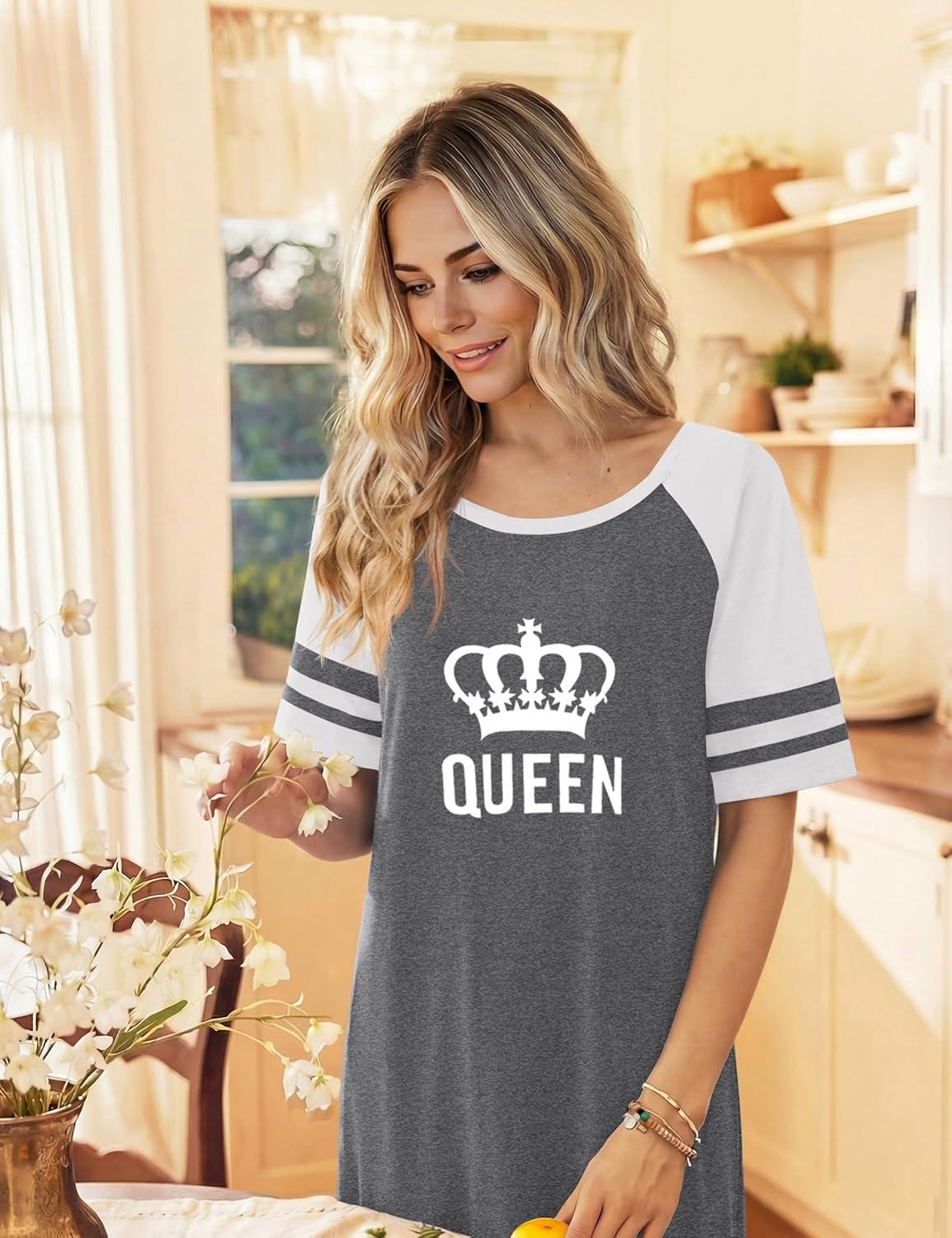 imageEkouaer Nightgowns for Women Cotton Long Night Gowns Plus Size Moo Moos Short Sleeve House Dress Soft Sleep Shirts S5XLGrey Queen