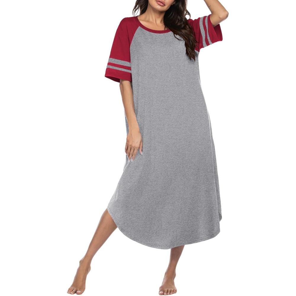 imageEkouaer Nightgowns for Women Cotton Long Night Gowns Plus Size Moo Moos Short Sleeve House Dress Soft Sleep Shirts S5XLLight Grey