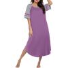 Ekouaer Nightgowns for Women Cotton Long Night Gowns Plus Size Moo Moos Short Sleeve House Dress Soft Sleep Shirts S-5XL(Purple Red)