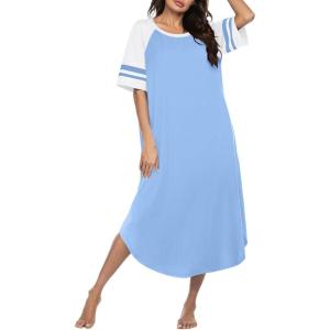 Ekouaer Nightgowns for Women Cotton Long Night Gowns Plus Size Moo Moos Short Sleeve House Dress Soft Sleep Shirts S-5XL(Light Blue)