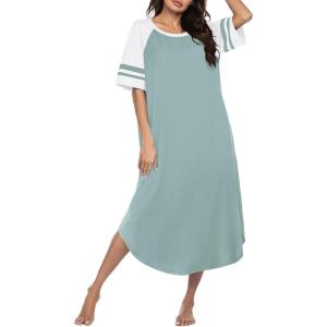 Ekouaer Nightgowns for Women Cotton Long Night Gowns Plus Size Moo Moos Short Sleeve House Dress Soft Sleep Shirts S-5XL(Light Green)