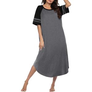 Ekouaer Nightgowns for Women Cotton Long Night Gowns Plus Size Moo Moos Short Sleeve House Dress Soft Sleep Shirts S-5XL(Medium Grey)