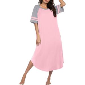 Ekouaer Nightgowns for Women Cotton Long Night Gowns Plus Size Moo Moos Short Sleeve House Dress Soft Sleep Shirts S-5XL(Pink)