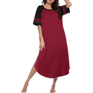 Ekouaer Nightgowns for Women Cotton Long Night Gowns Plus Size Moo Moos Short Sleeve House Dress Soft Sleep Shirts S-5XL(Wine Red)