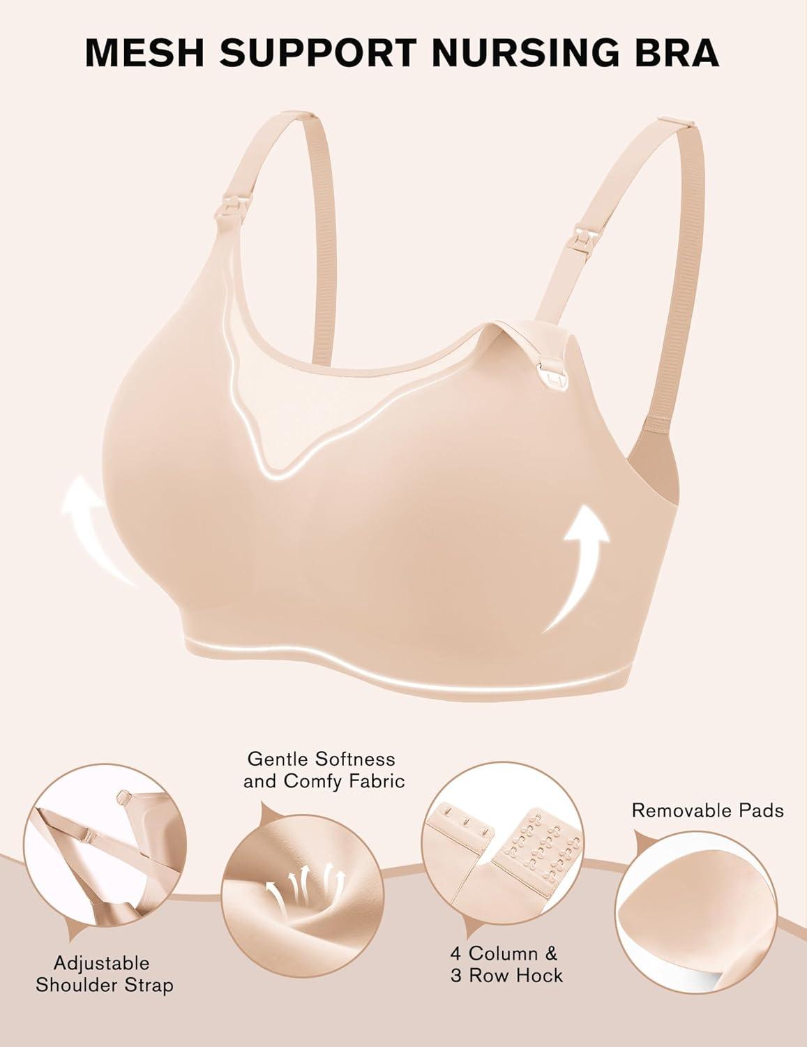imageEkouaer Women Mesh Support Nursing Bra Seamless Ultra Soft Maternity Bras Pregnancy Sleep Bralette with Extra ExtendersBeige