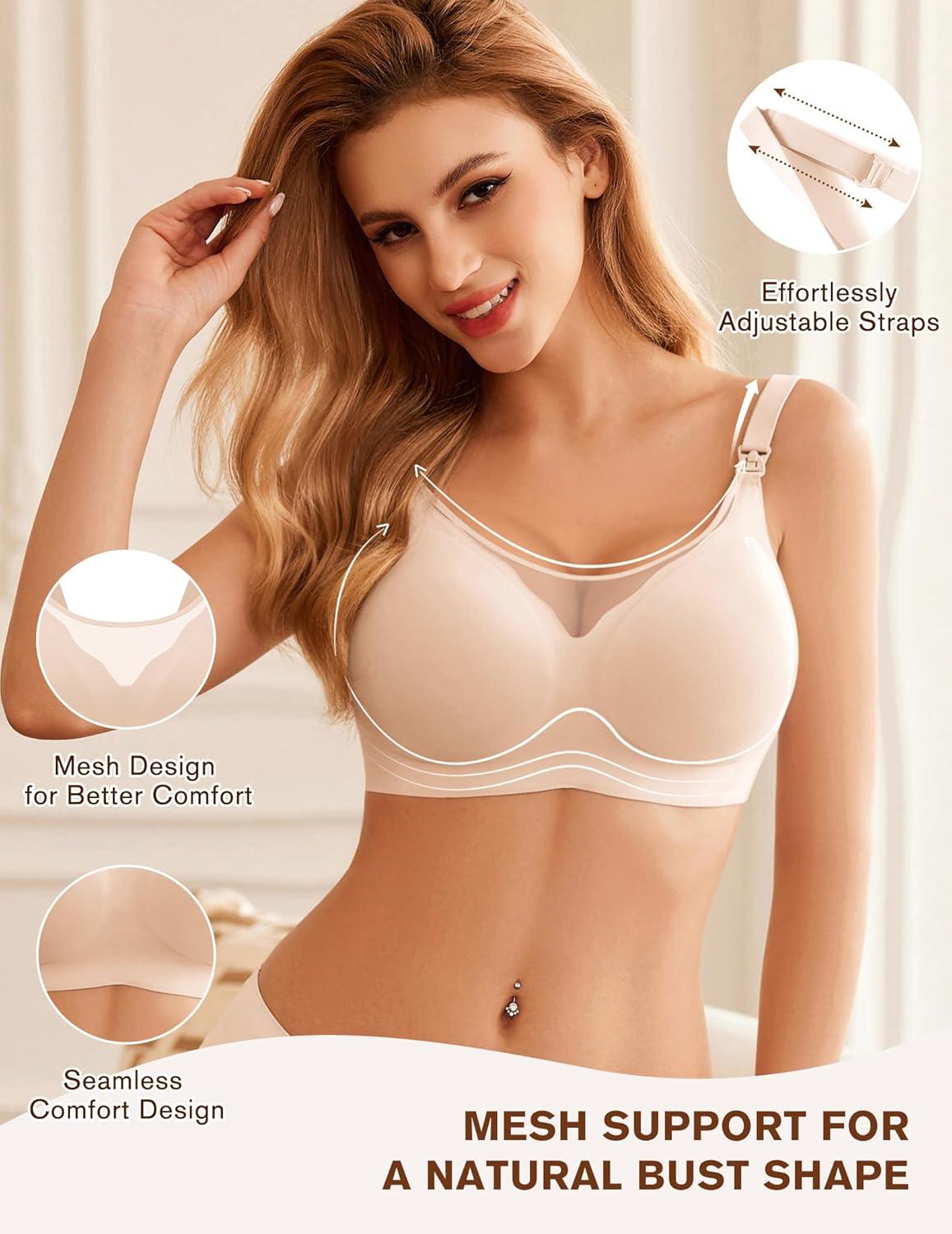 imageEkouaer Women Mesh Support Nursing Bra Seamless Ultra Soft Maternity Bras Pregnancy Sleep Bralette with Extra ExtendersBeige