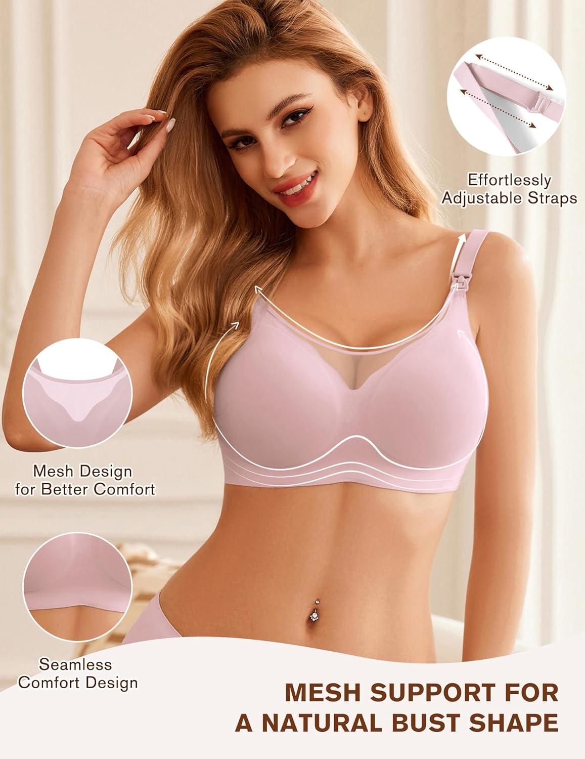 imageEkouaer Women Mesh Support Nursing Bra Seamless Ultra Soft Maternity Bras Pregnancy Sleep Bralette with Extra ExtendersDirty Pink