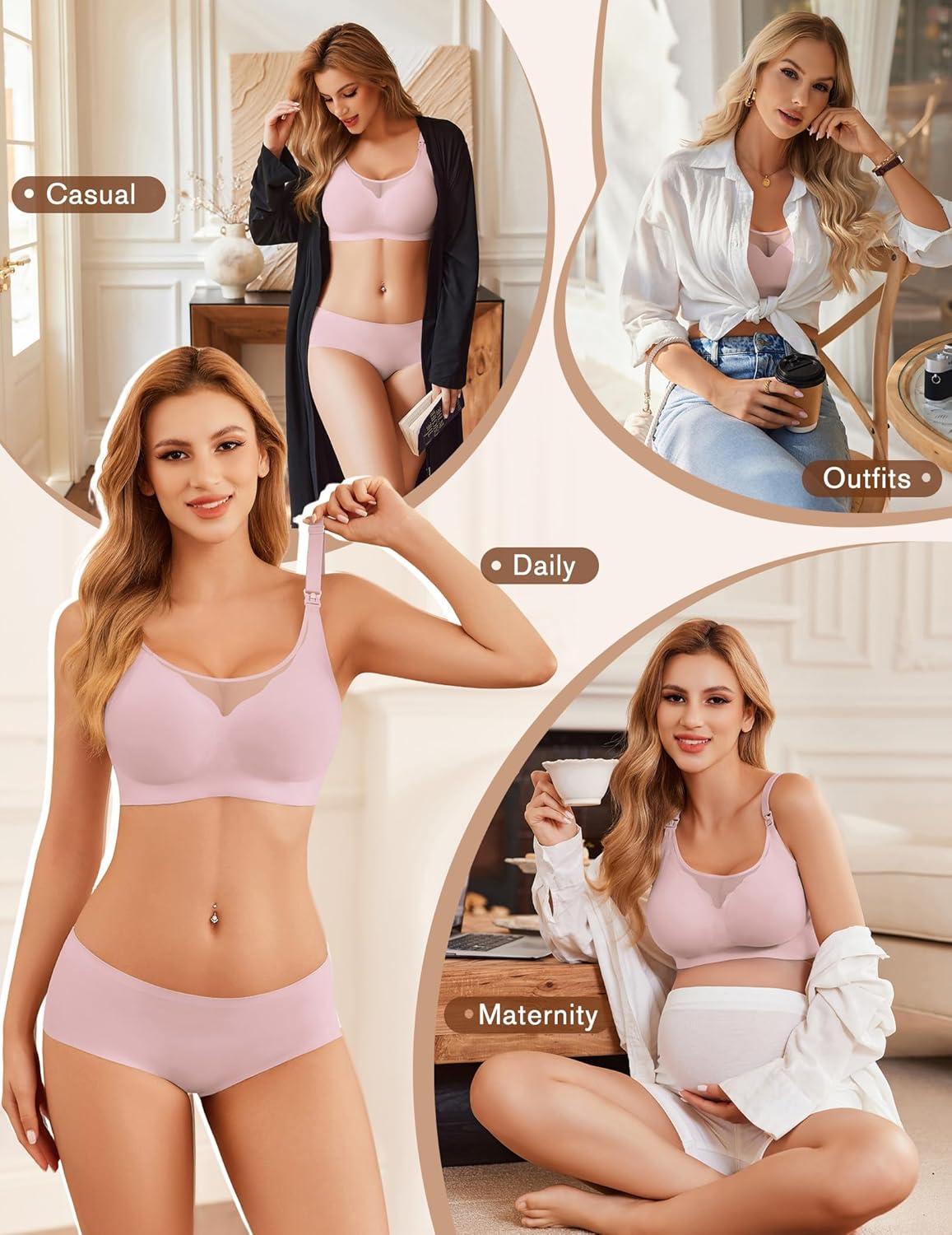imageEkouaer Women Mesh Support Nursing Bra Seamless Ultra Soft Maternity Bras Pregnancy Sleep Bralette with Extra ExtendersDirty Pink