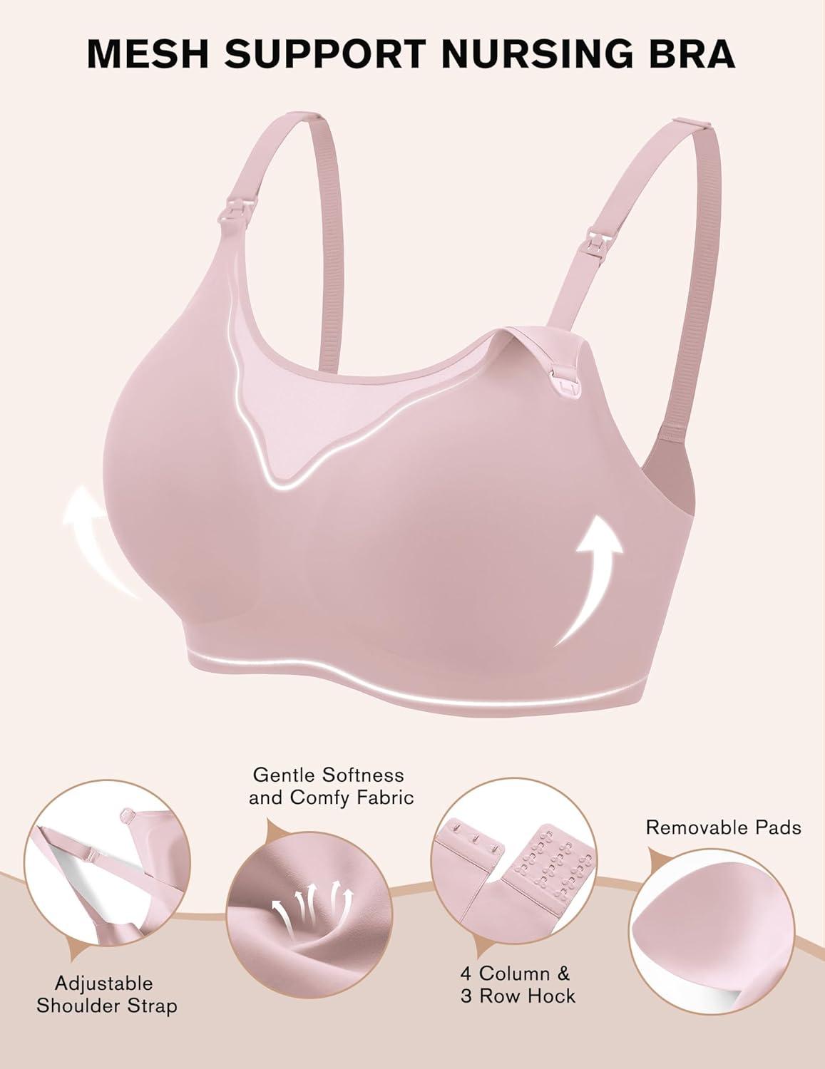 imageEkouaer Women Mesh Support Nursing Bra Seamless Ultra Soft Maternity Bras Pregnancy Sleep Bralette with Extra ExtendersDirty Pink