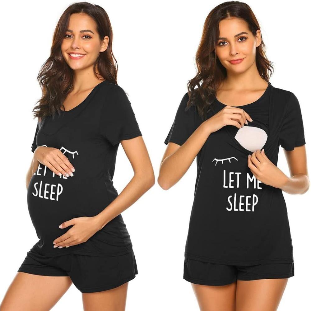 imageEkouaer Maternity Pajamas Nursing Pjs for Breastfeeding Shirt and Adjustable Maternity Short Postpartum SleepwearAblack Sleep