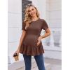 Ekouaer 3 Pack Women’s Maternity Shirts Short Sleeve Ruffle Pregnancy Clothes Blouse Peplum Babydoll Tops Casual Mama Tee(Black/Brown/White)