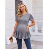 Ekouaer 3 Pack Women’s Maternity Shirts Short Sleeve Ruffle Pregnancy Clothes Blouse Peplum Babydoll Tops Casual Mama Tee(Black/White/Medium Grey)