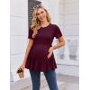 Ekouaer 3 Pack Women’s Maternity Shirts Short Sleeve Ruffle Pregnancy Clothes Blouse Peplum Babydoll Tops Casual Mama Tee(Black/White/Wine Red)
