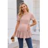 Ekouaer 3 Pack Women’s Maternity Shirts Short Sleeve Ruffle Pregnancy Clothes Blouse Peplum Babydoll Tops Casual Mama Tee(Light Green/Blue Green/Dirty Pink)