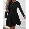 Ekouaer Womens Maternity Dress Rib Knit Long Sleeve Pregnancy Dresses Crewneck Pregnant Clothes with Belt(Black)
