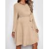 Ekouaer Womens Maternity Dress Rib Knit Long Sleeve Pregnancy Dresses Crewneck Pregnant Clothes with Belt(Khaki)