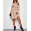 Ekouaer Womens Maternity Dress Rib Knit Long Sleeve Pregnancy Dresses Crewneck Pregnant Clothes with Belt(Khaki)