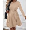 Ekouaer Womens Maternity Dress Rib Knit Long Sleeve Pregnancy Dresses Crewneck Pregnant Clothes with Belt(Khaki)