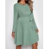Ekouaer Womens Maternity Dress Rib Knit Long Sleeve Pregnancy Dresses Crewneck Pregnant Clothes with Belt(Mint Green)