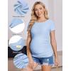 Ekouaer Womens Maternity Shirts 3 Packs Round Neck Short Sleeve Side Ruched Swiss Dot T Shirt Tops S-XXL(Black/Coffee/Light Blue)