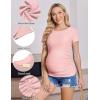 Ekouaer Womens Maternity Shirts 3 Packs Round Neck Short Sleeve Side Ruched Swiss Dot T Shirt Tops S-XXL(Black/Dark Grey/Dirty Pink)