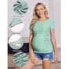 Ekouaer Womens Maternity Shirts 3 Packs Round Neck Short Sleeve Side Ruched Swiss Dot T Shirt Tops S-XXL(Black/Dark Grey/Ice Green)