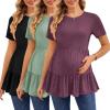 Ekouaer 3 Pack Women’s Maternity Shirts Short Sleeve Ruffle Pregnancy Clothes Blouse Peplum Babydoll Tops Casual Mama Tee(Black/Light Green/Wine Red)