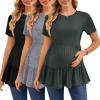 Ekouaer 3 Pack Women’s Maternity Shirts Short Sleeve Ruffle Pregnancy Clothes Blouse Peplum Babydoll Tops Casual Mama Tee(Black/Light Grey/Army Green)