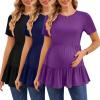 Ekouaer 3 Pack Women’s Maternity Shirts Short Sleeve Ruffle Pregnancy Clothes Blouse Peplum Babydoll Tops Casual Mama Tee(Black/Navy Blue/Purple)