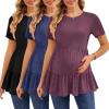 Ekouaer 3 Pack Women’s Maternity Shirts Short Sleeve Ruffle Pregnancy Clothes Blouse Peplum Babydoll Tops Casual Mama Tee(Black/Navy Blue/Wine Red)