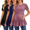 Ekouaer 3 Pack Women’s Maternity Shirts Short Sleeve Ruffle Pregnancy Clothes Blouse Peplum Babydoll Tops Casual Mama Tee(Black/Navy/Dusty Rose)