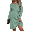 Ekouaer Womens Maternity Dress Rib Knit Long Sleeve Pregnancy Dresses Crewneck Pregnant Clothes with Belt(Mint Green)