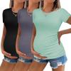 Ekouaer Womens Maternity Shirts 3 Packs Round Neck Short Sleeve Side Ruched Swiss Dot T Shirt Tops S-XXL(Black/Dark Grey/Ice Green)