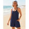 Ekouaer Rompers for Women Summer Sleeveless Shorts Casual Spaghetti Strap Jumpsuits with Pockets Beach Vacation Outfits S-XXL(Navy Blue)
