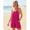Ekouaer Rompers for Women Summer Sleeveless Shorts Casual Spaghetti Strap Jumpsuits with Pockets Beach Vacation Outfits S-XXL(Rose Pink)