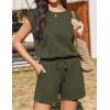 Ekouaer Women’s Romper with Pockets Summer Short Jumpsuit Casual Cap Sleeve Drawstring One Piece Lounge Vacation Beach Outfit(Army Green)